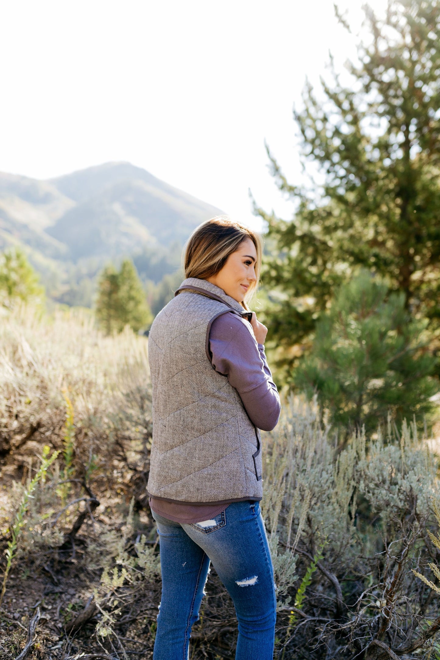 Heather Herringbone Padded Vest - ALL SALES FINAL