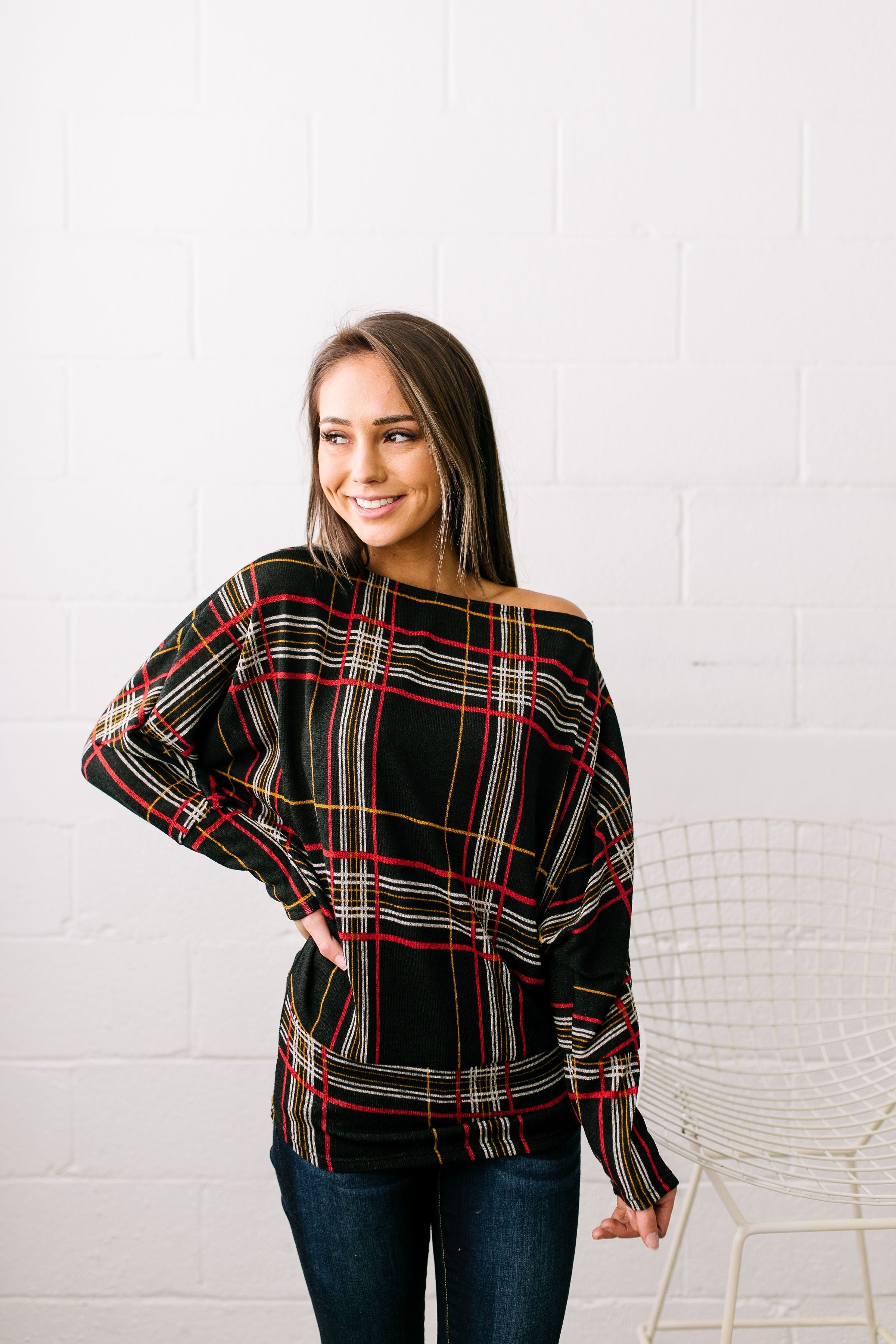 Highland Holiday Plaid Dolman Sleeve Sweater - ALL SALES FINAL