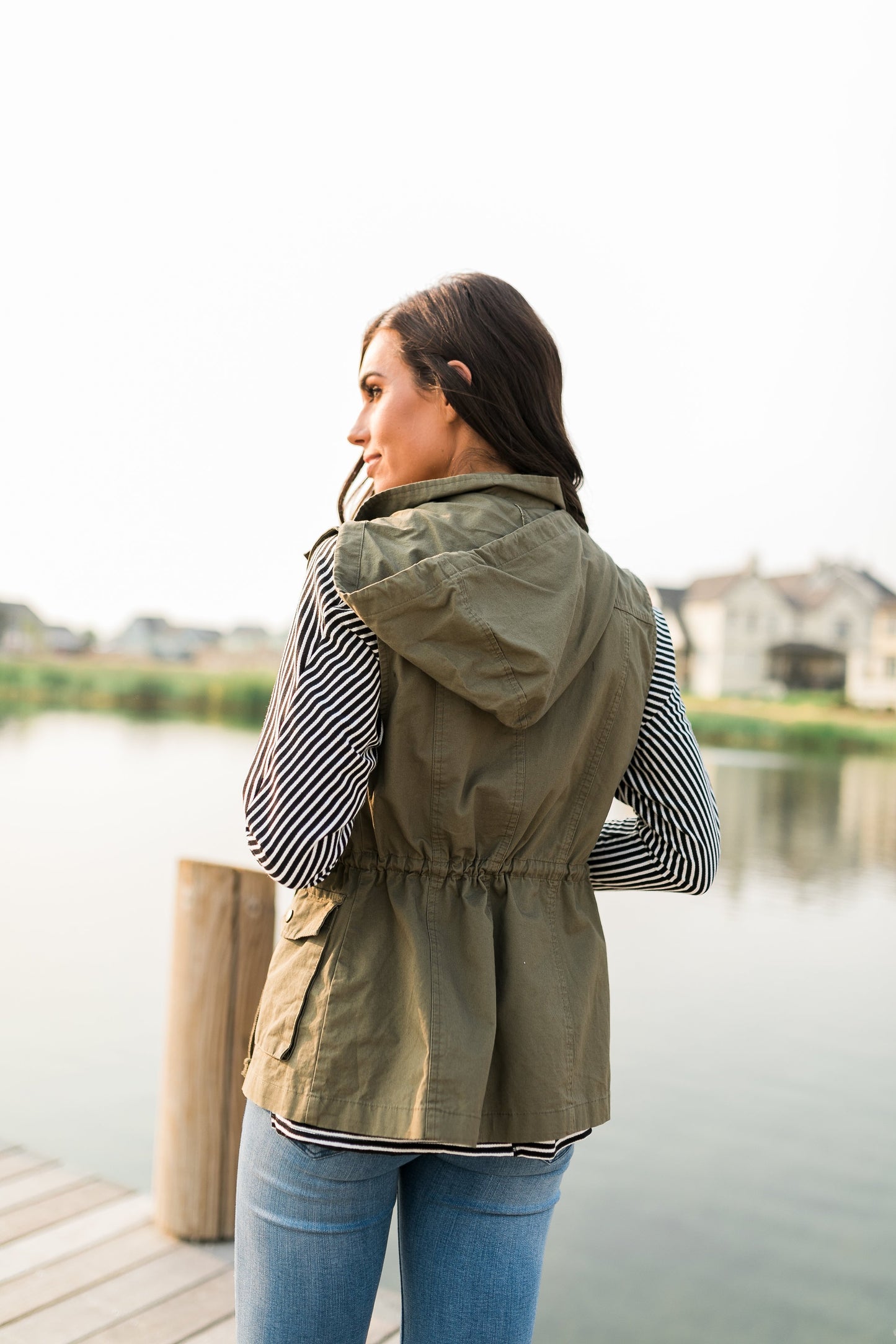 Hooded Camp Vest In Olive - ALL SALES FINAL