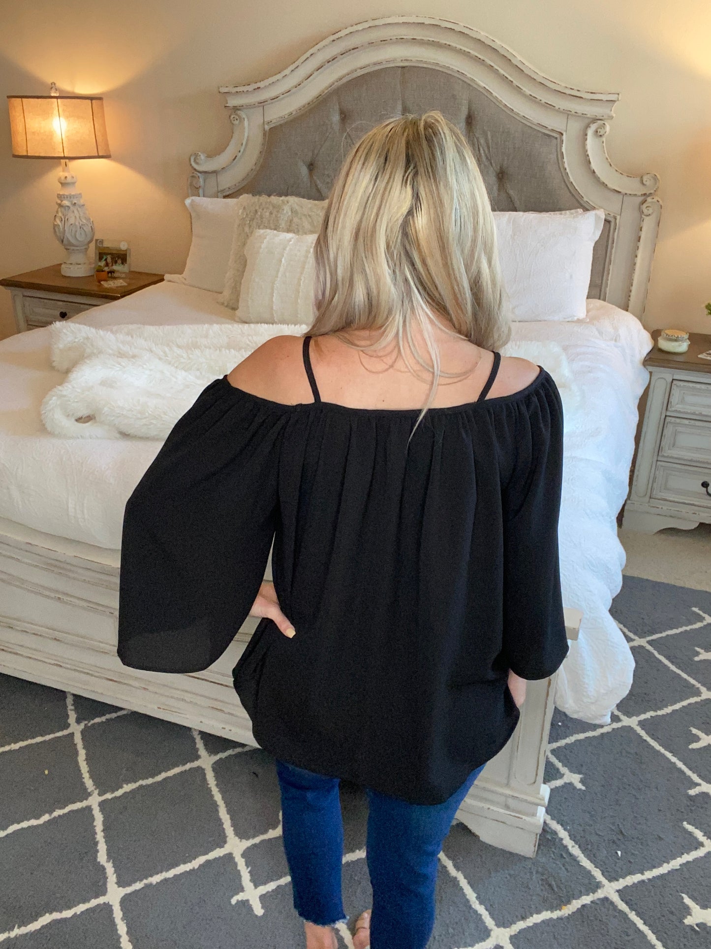 Charlotte Cold Shoulder Top in Black