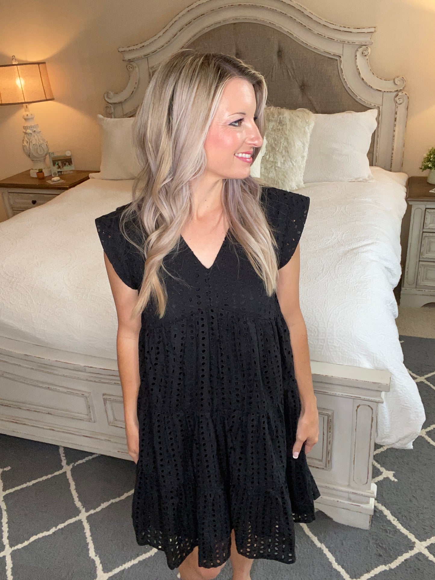 Warm Wishes Eyelet Dress in Black