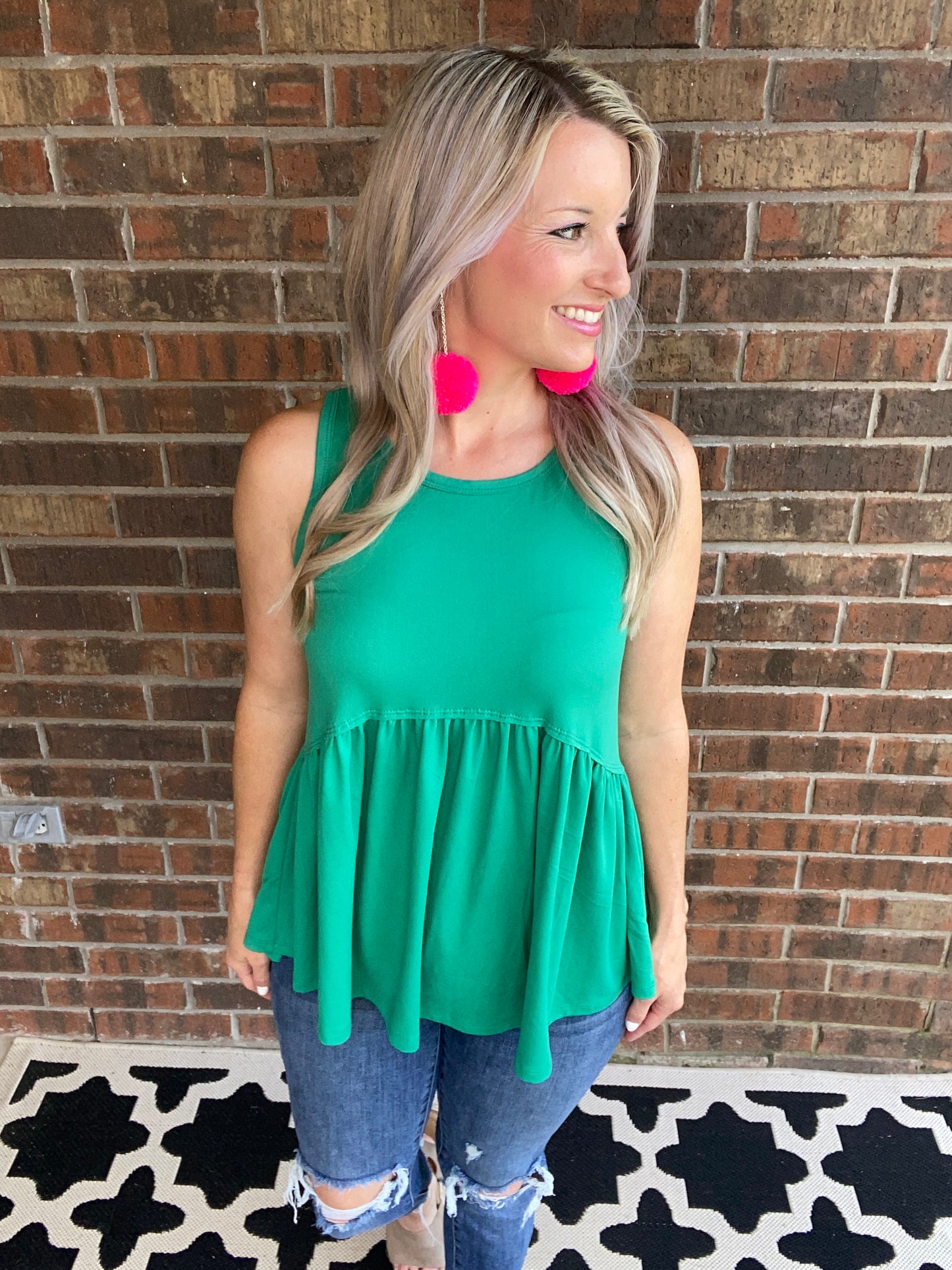 Basic Babydoll Tank In Kelly Green