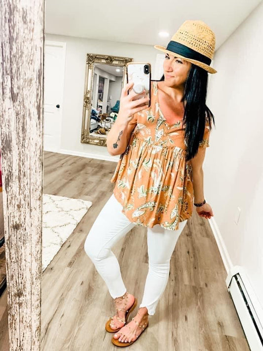 Bliss Swiss Dot Floral Top In Apricot