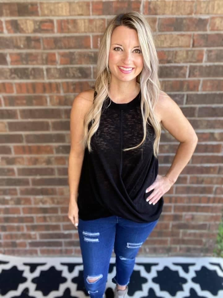 Knotted Hem Tank in Black