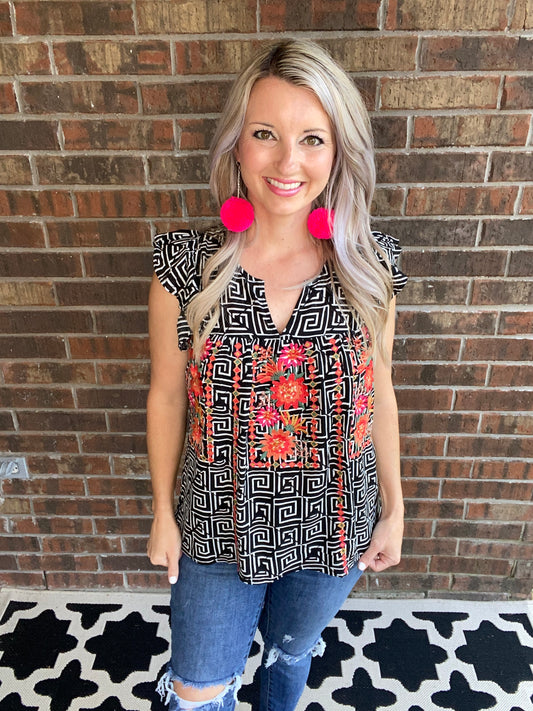 Patterns and Petals Embroidered Top