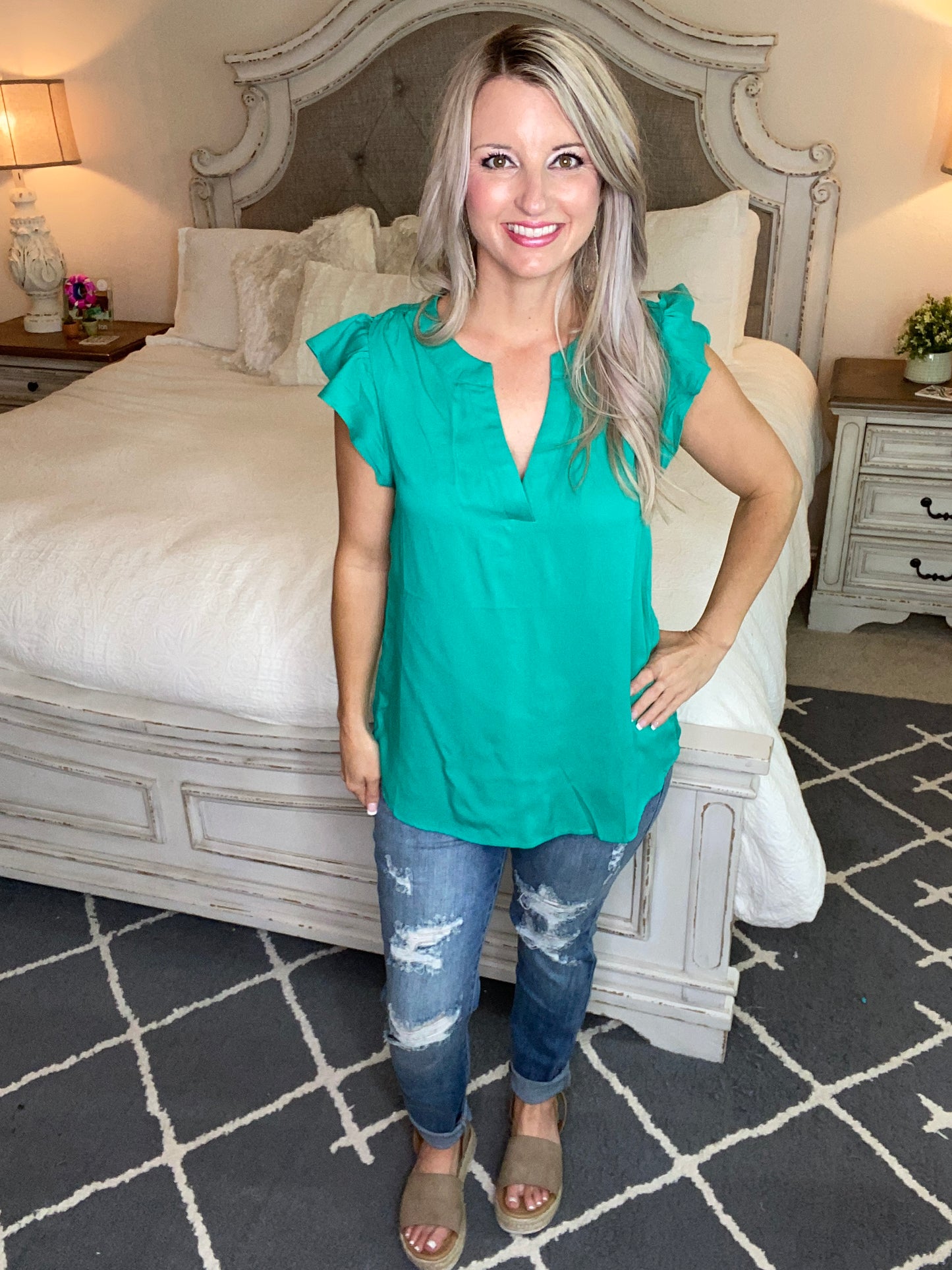 Fantastic Ruffle Sleeve in Kelly Green