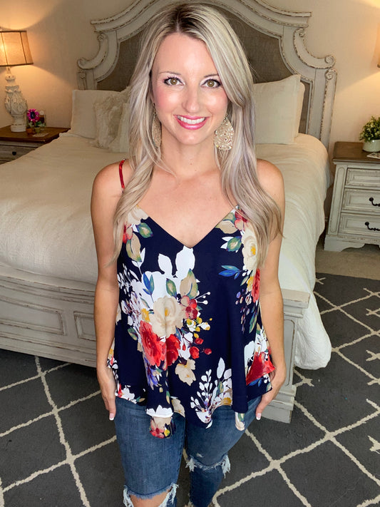 Elegant Floral Camisole In Navy