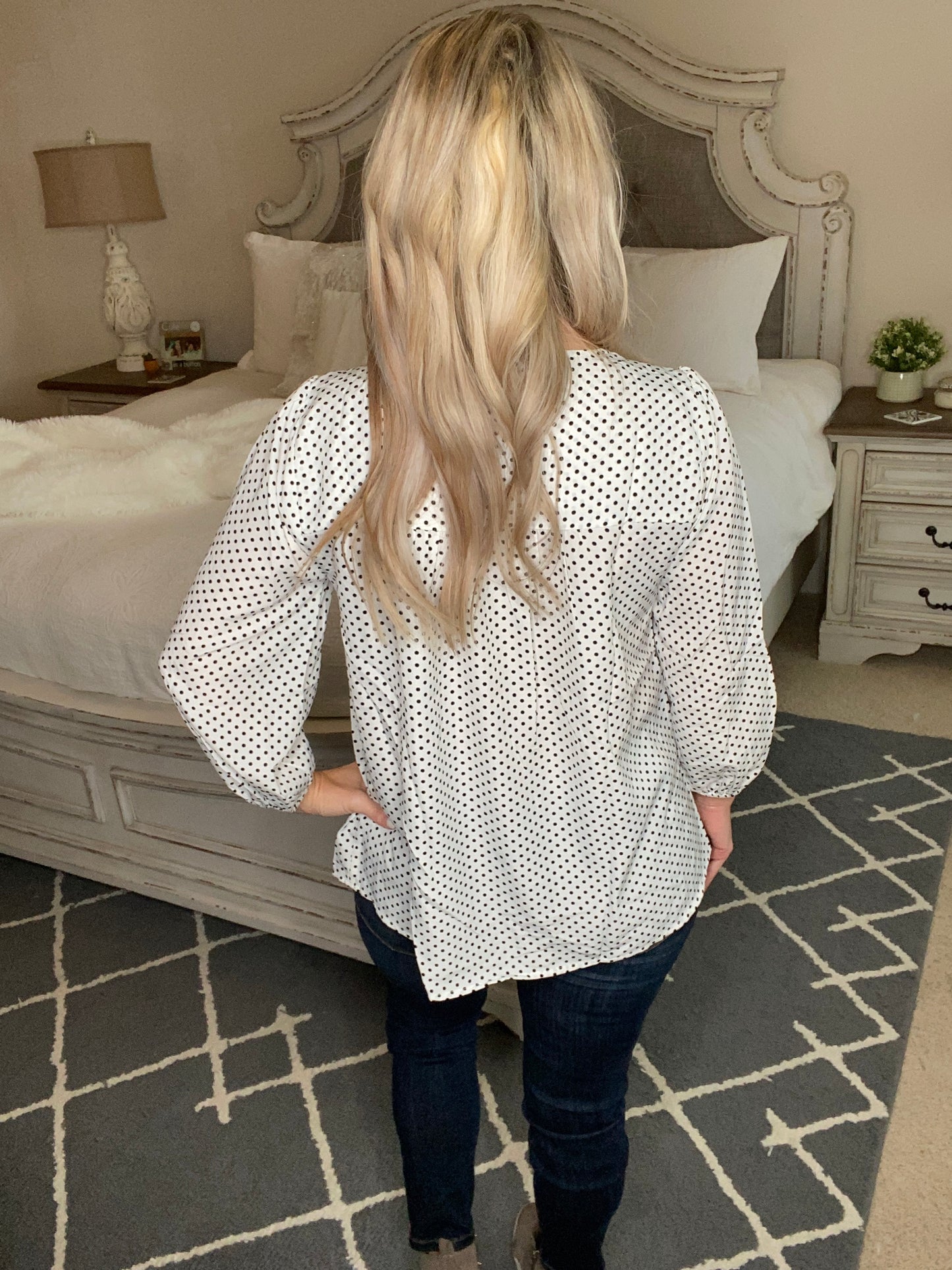Embroidery and Dots Blouse in Ivory