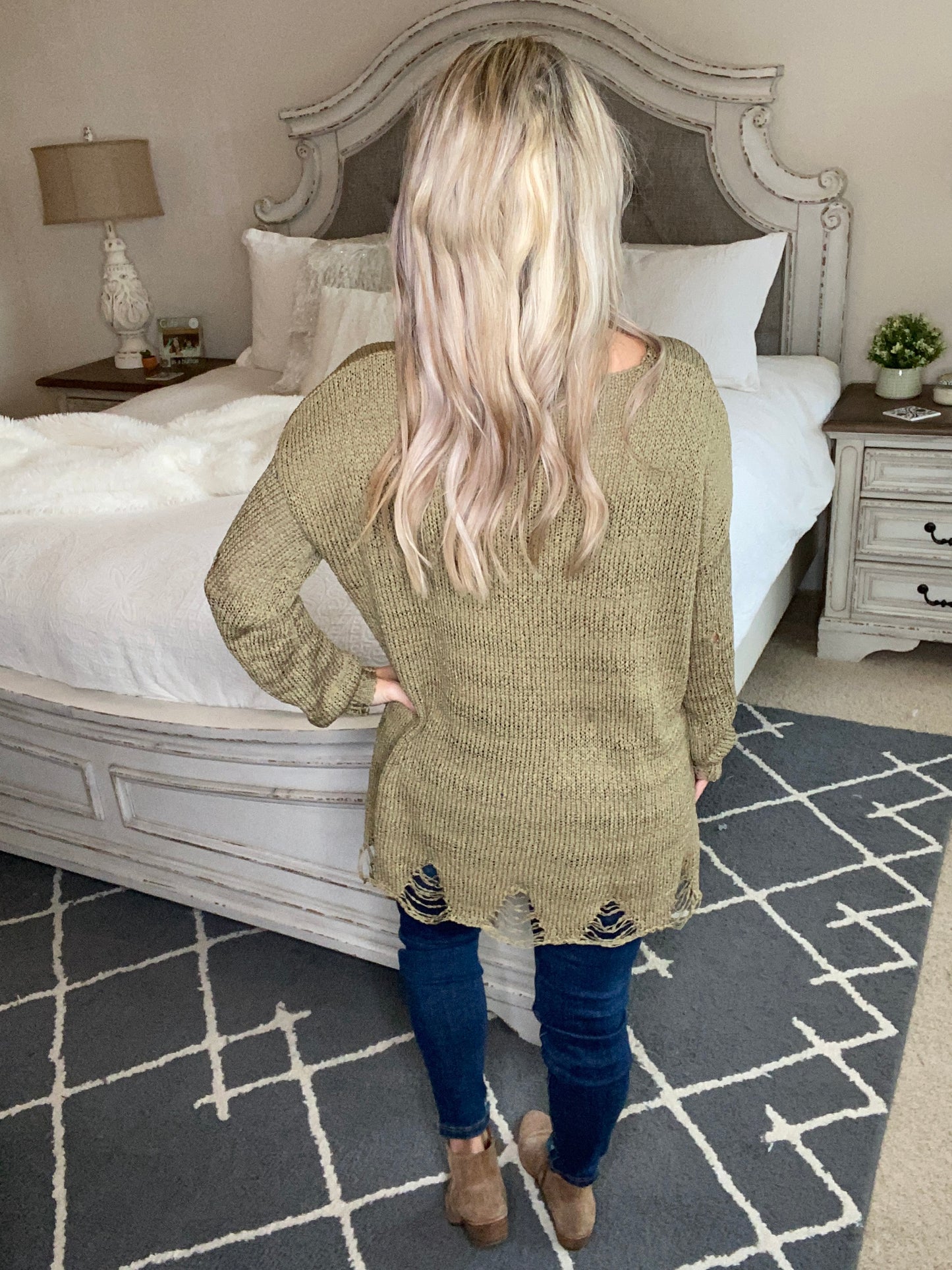 Distressed and Proud Sweater in Moss