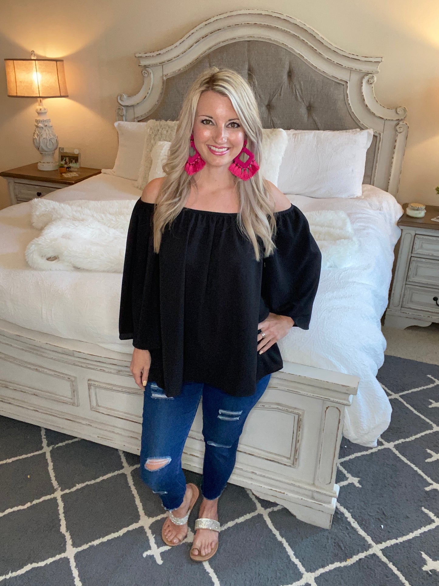 Charlotte Cold Shoulder Top in Black