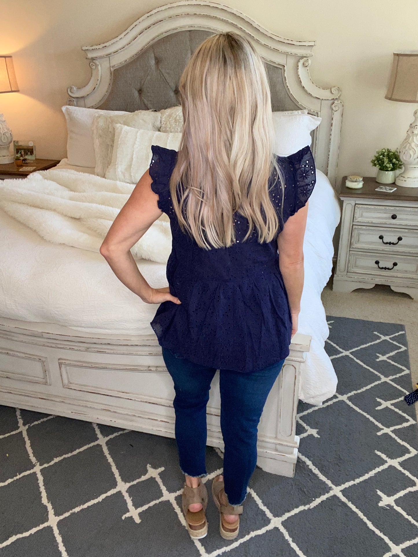 Lucy Eyelets Top in Navy