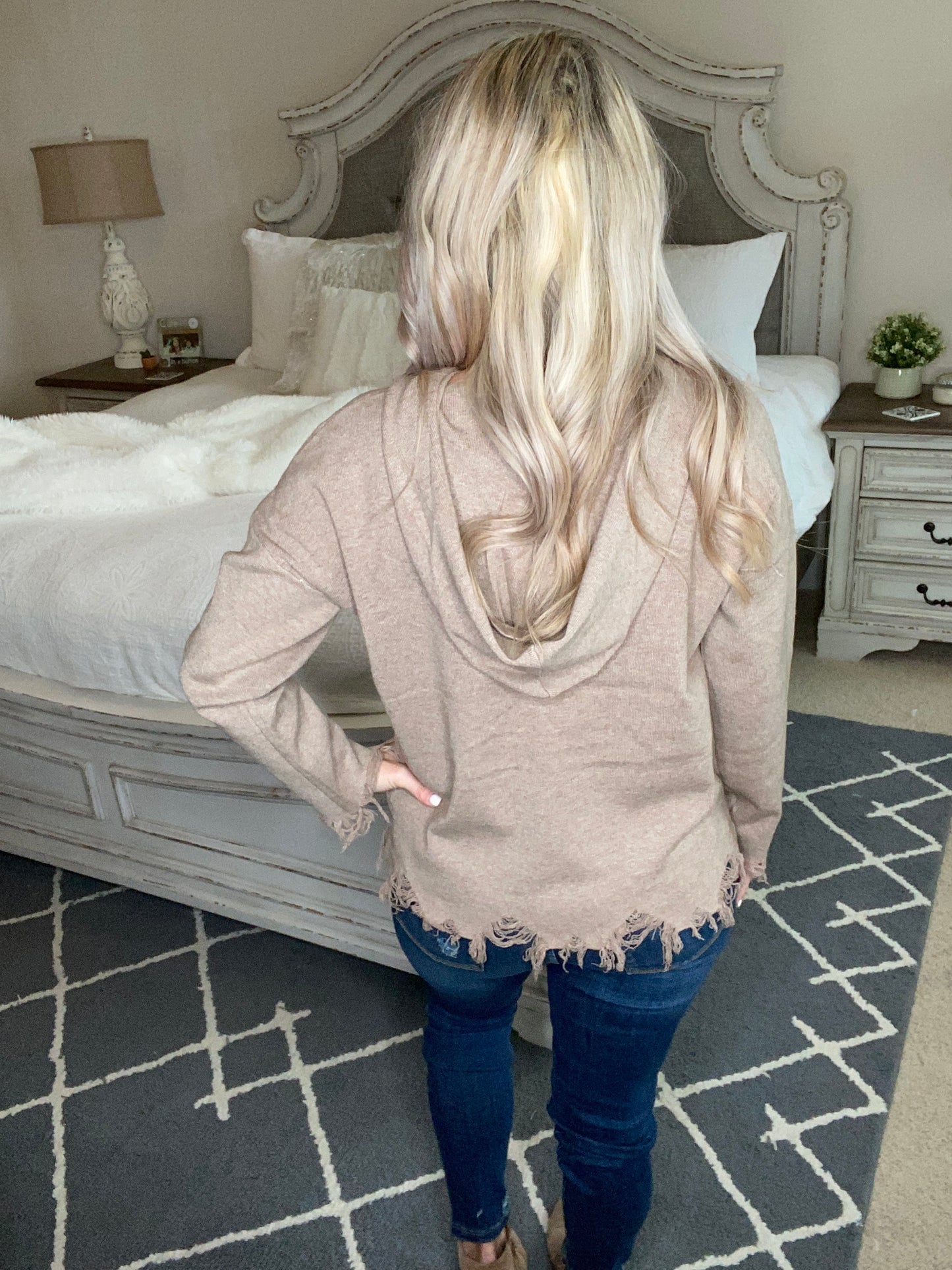 Frayed Edges Hoodie in Taupe