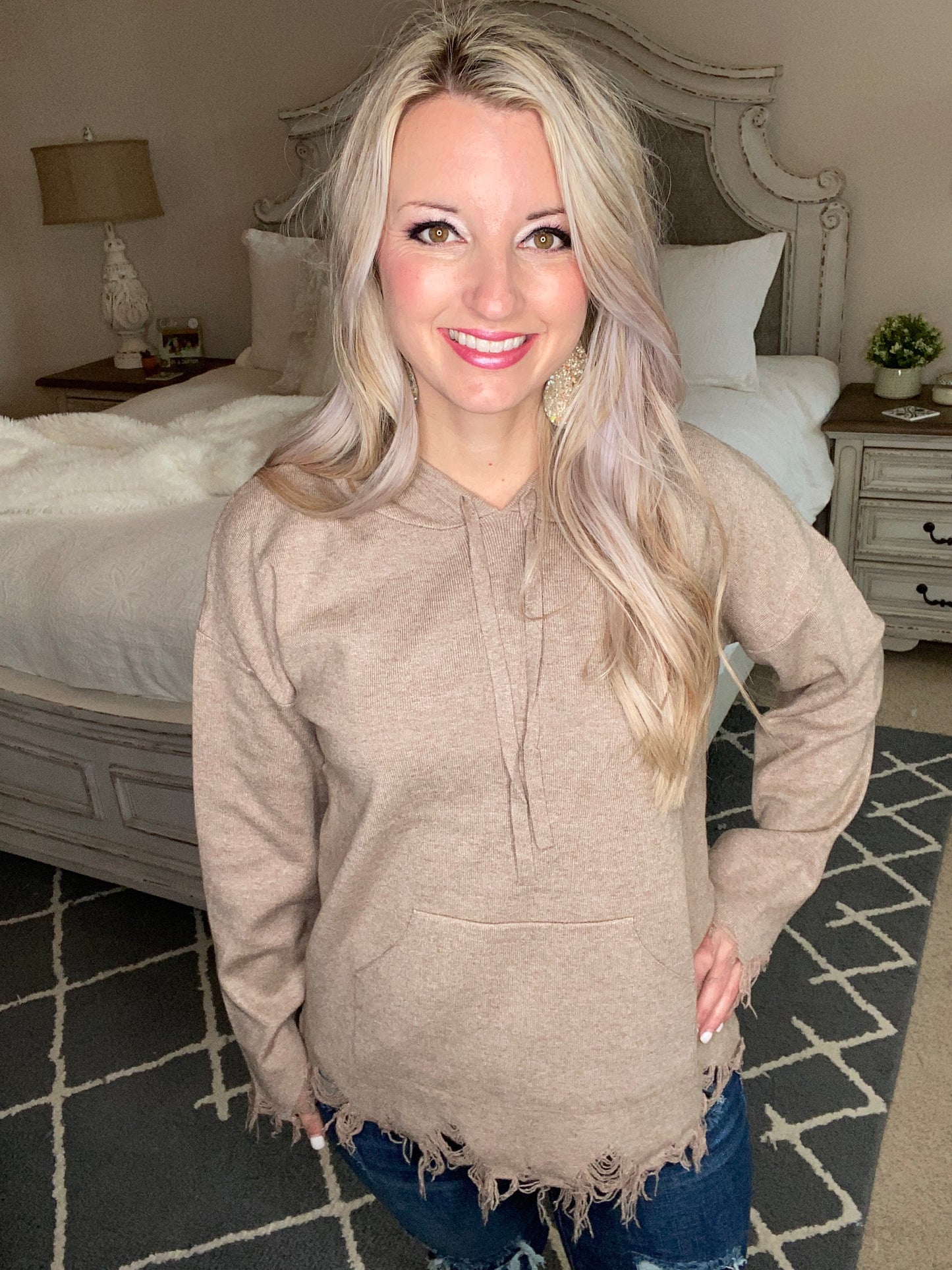 Frayed Edges Hoodie in Taupe