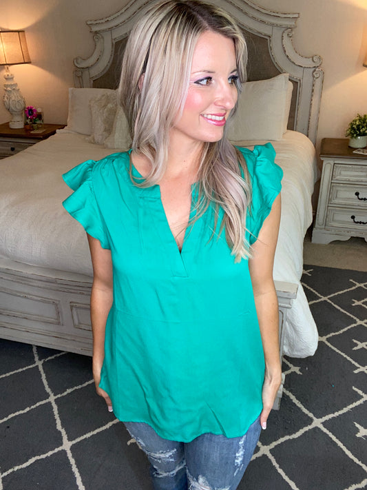 Fantastic Ruffle Sleeve in Kelly Green