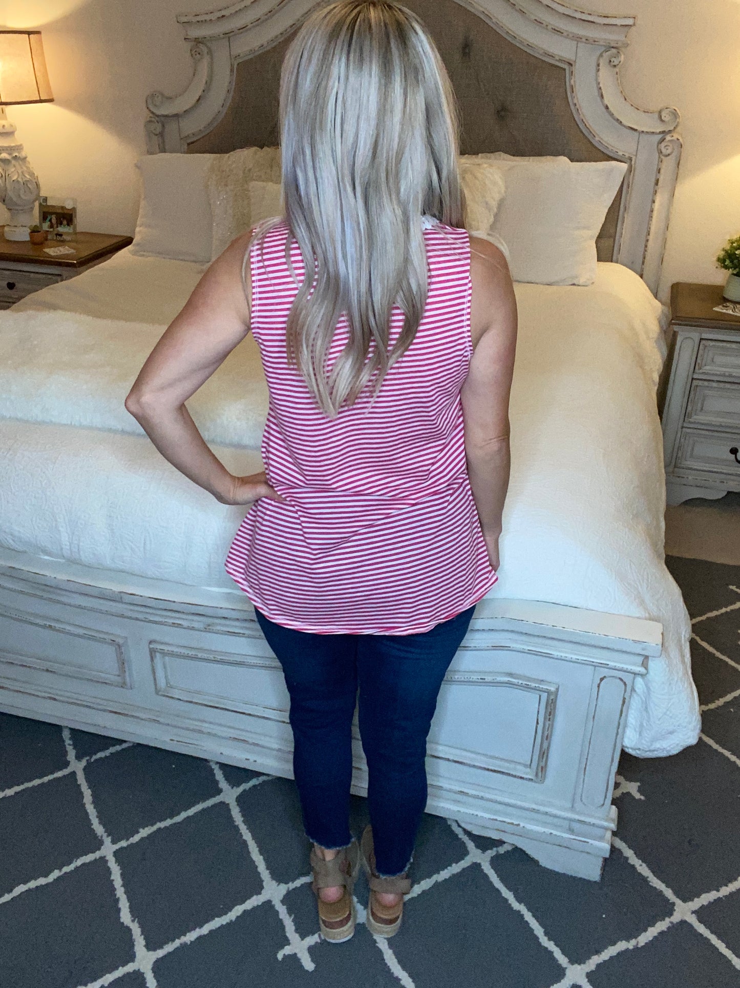Stripes N Lace Top In Pink