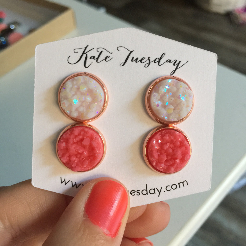 Rosy Druzy Earrings Set