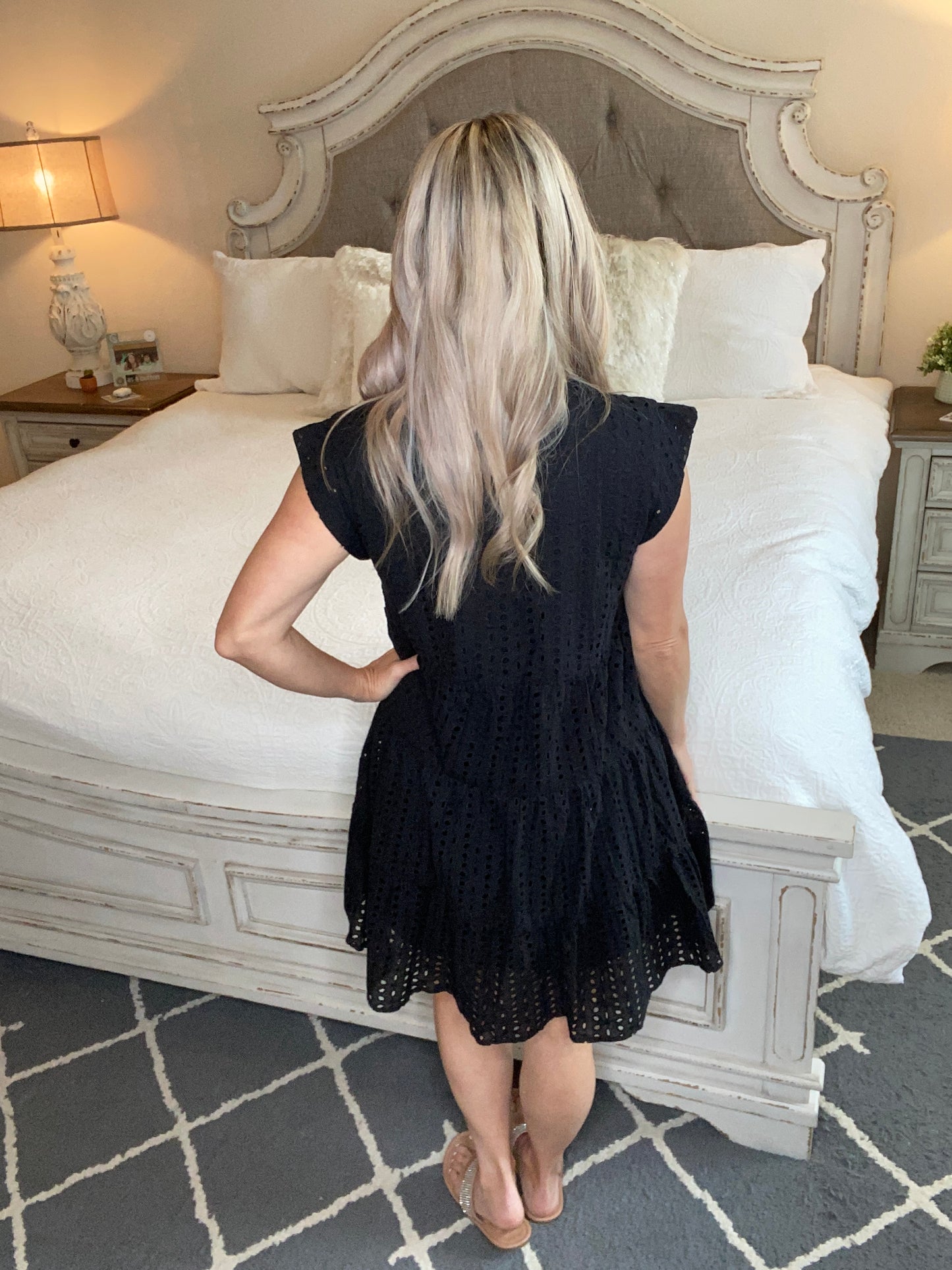 Warm Wishes Eyelet Dress in Black