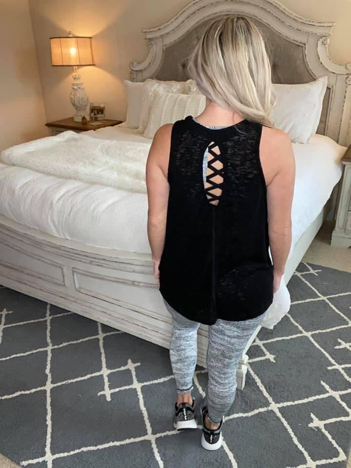 Knotted Hem Tank in Black