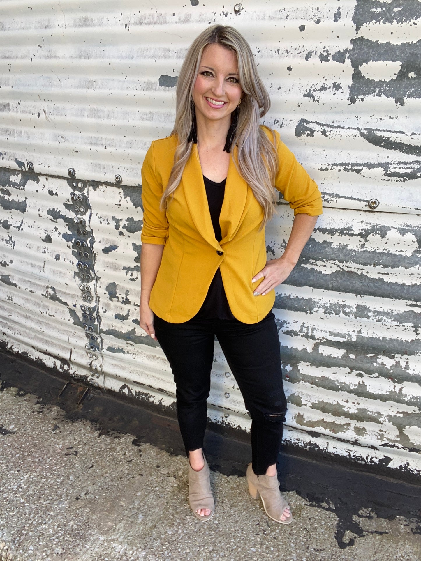 Acting Like A Lady Blazer in Mustard