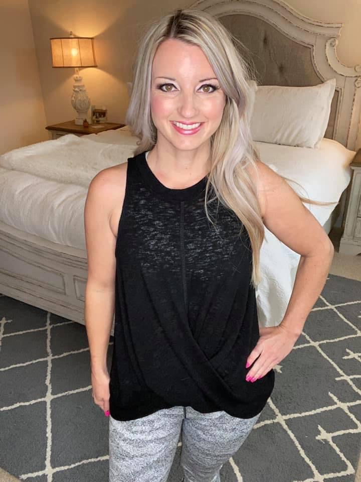Knotted Hem Tank in Black