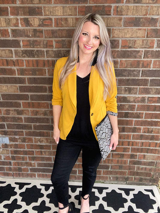 Acting Like A Lady Blazer in Mustard