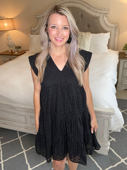 Warm Wishes Eyelet Dress in Black
