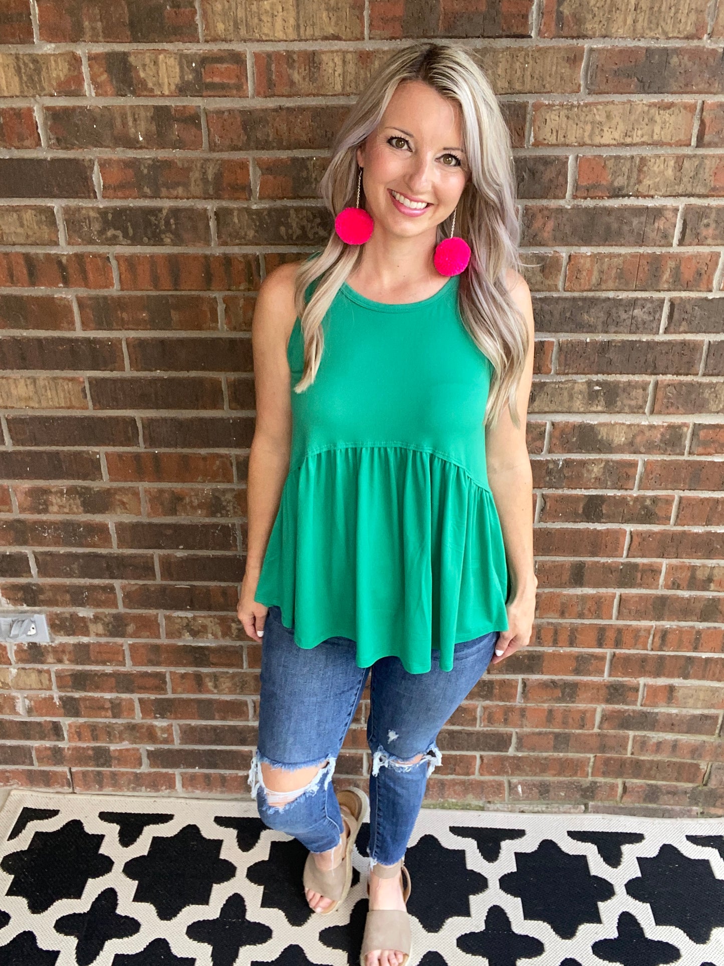 Basic Babydoll Tank In Kelly Green