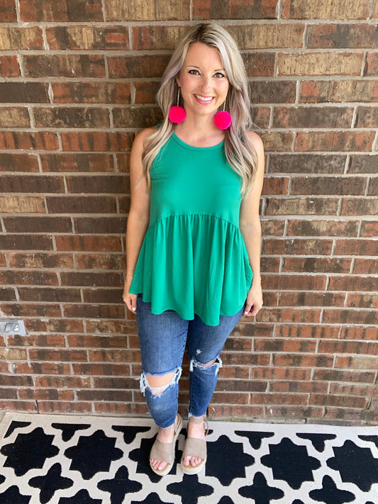 Basic Babydoll Tank In Kelly Green