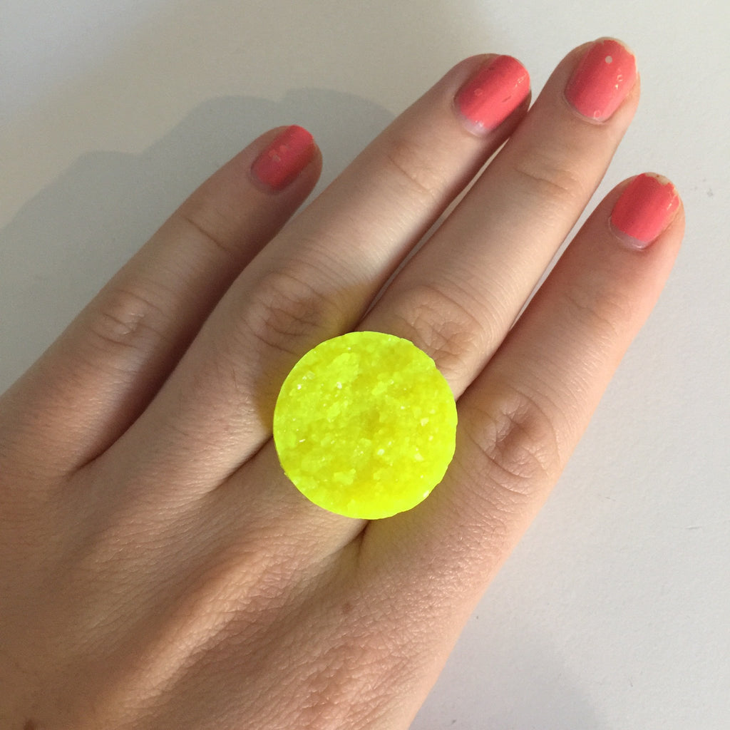 Neon Yellow Druzy Ring