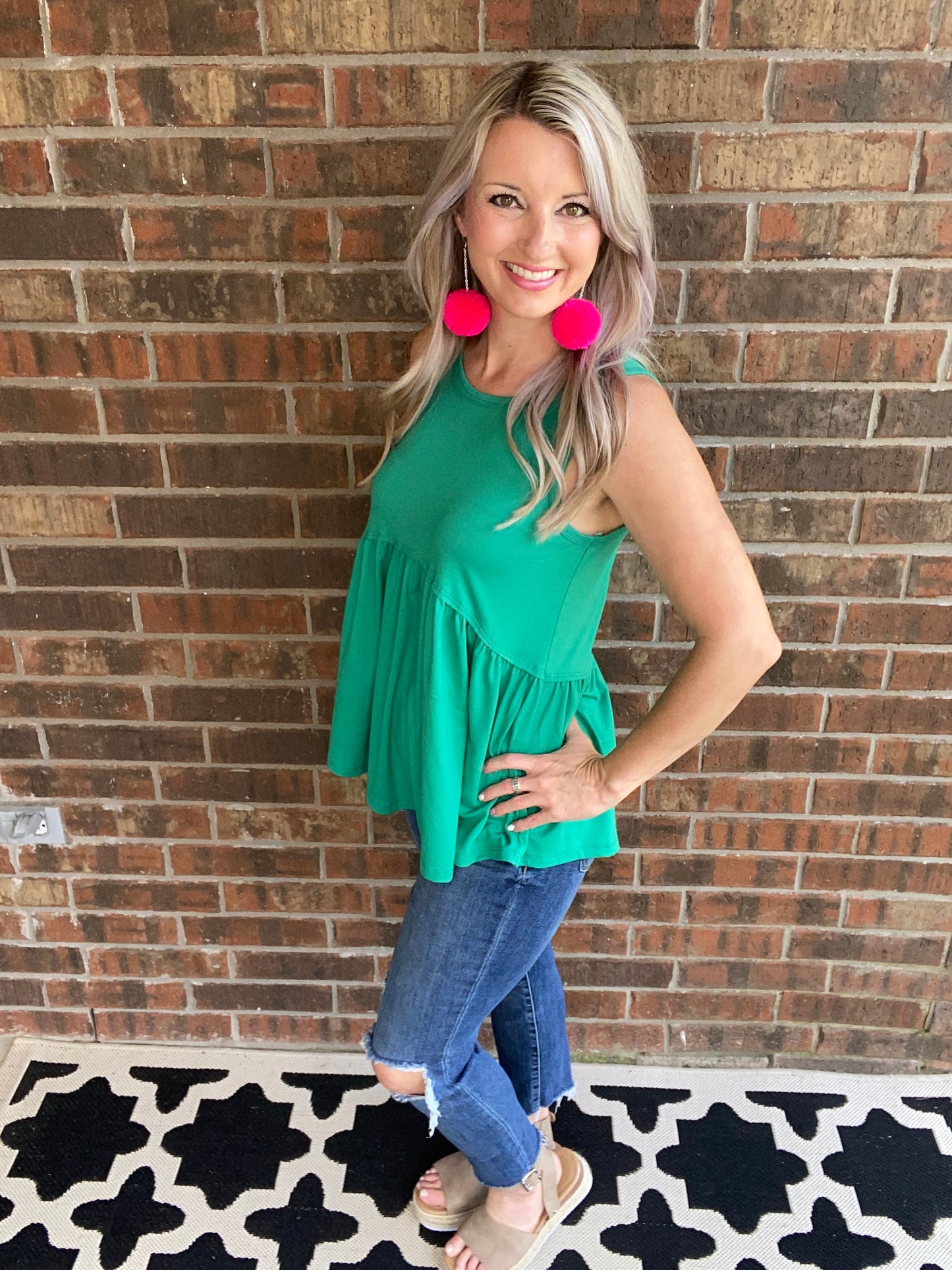 Basic Babydoll Tank In Kelly Green