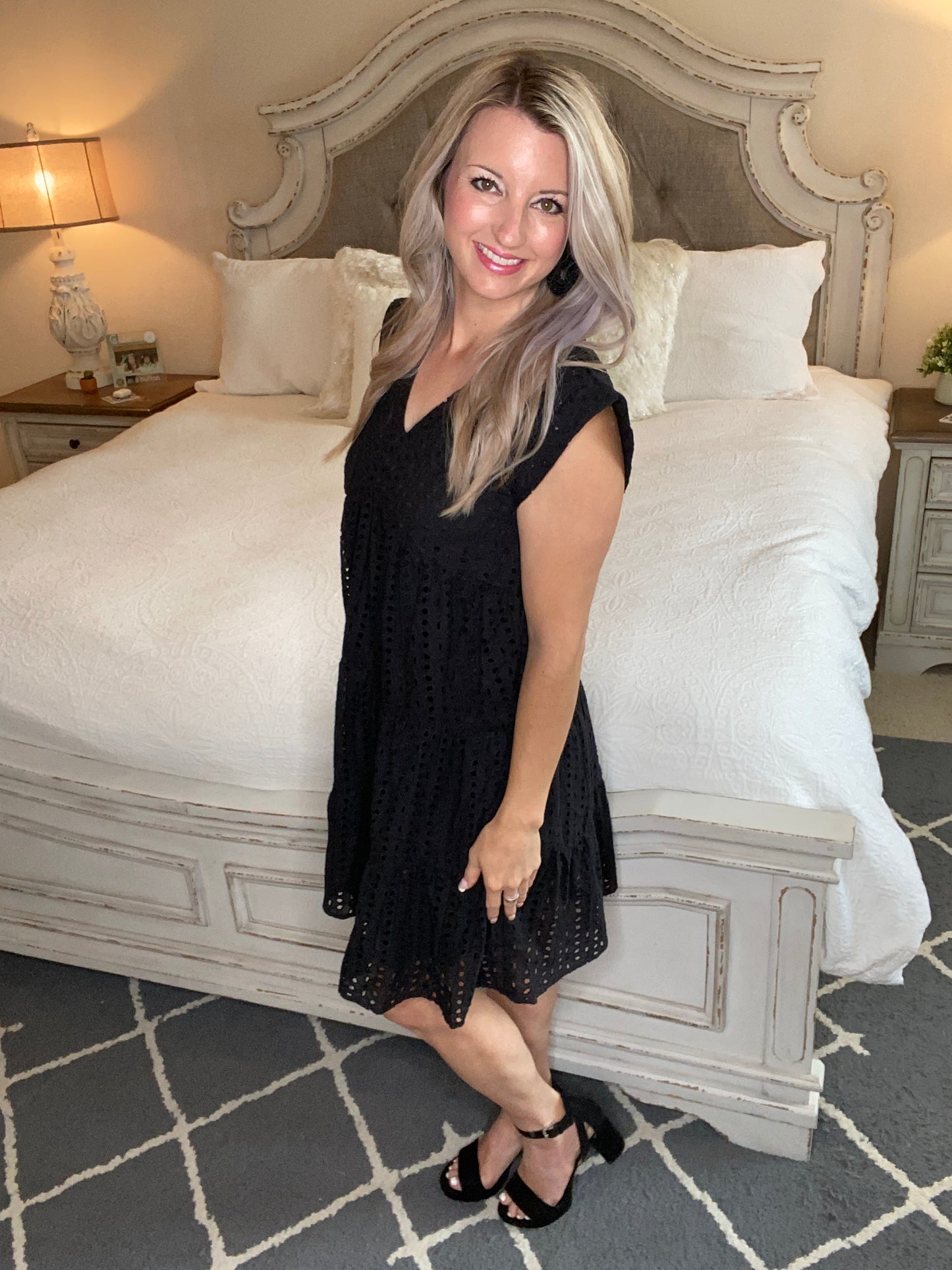 Warm Wishes Eyelet Dress in Black