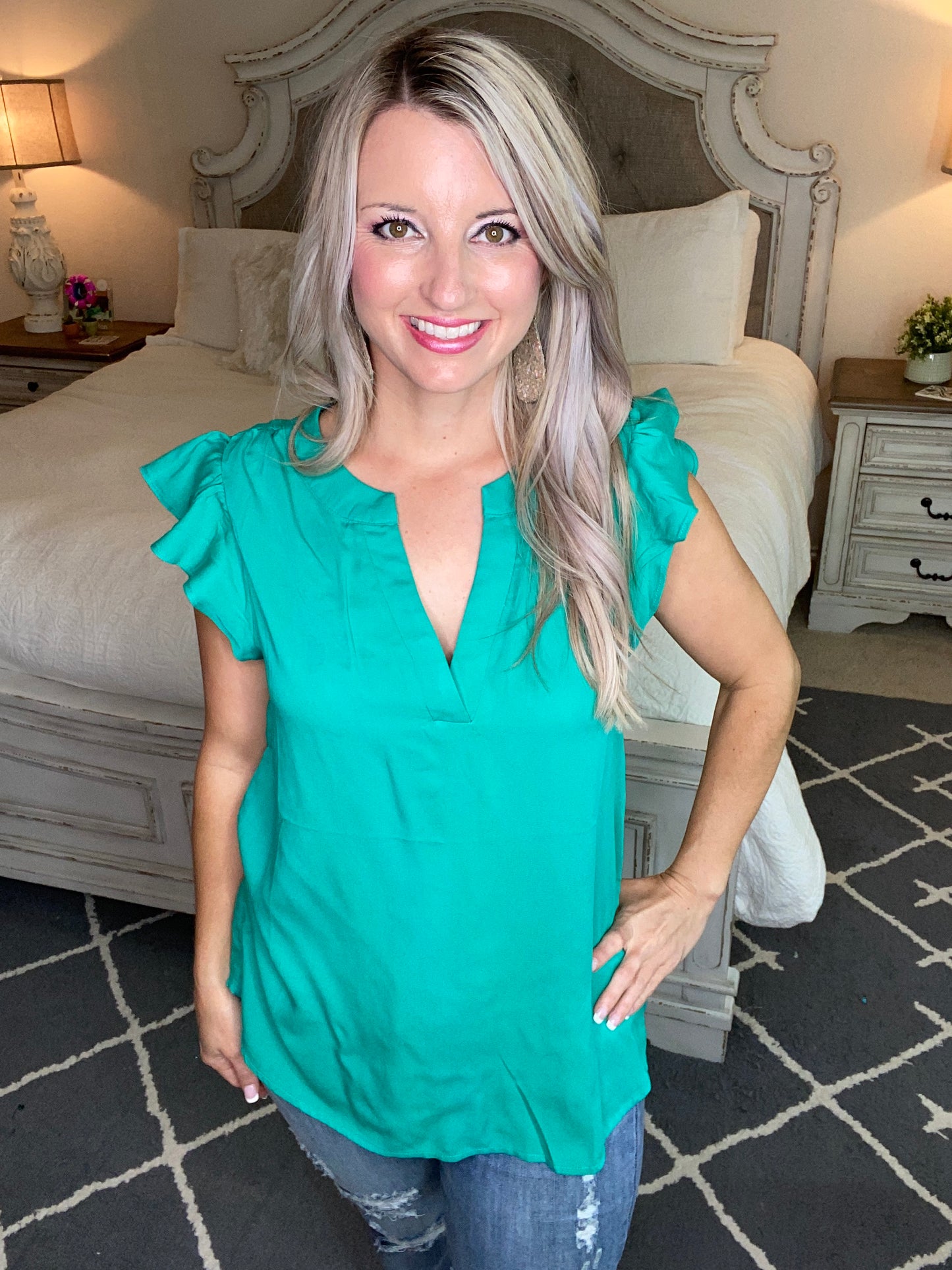 Fantastic Ruffle Sleeve in Kelly Green