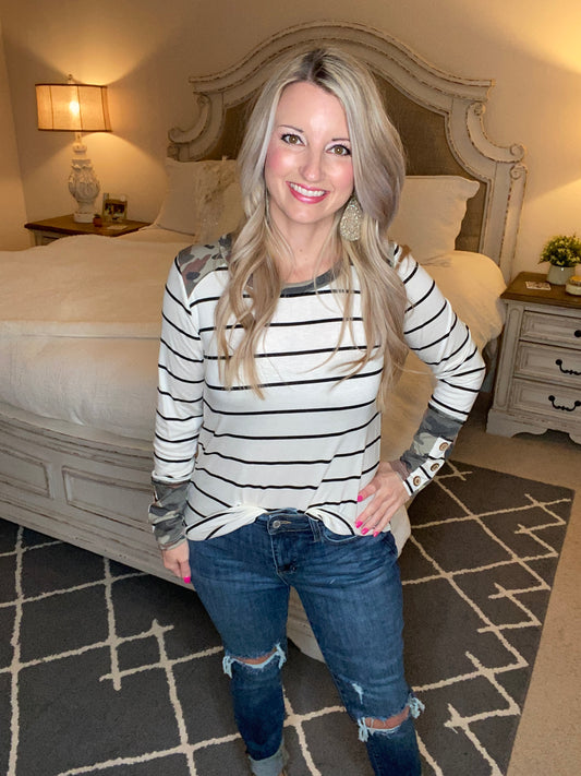 When Camo Meets Stripes Long Sleeve Top