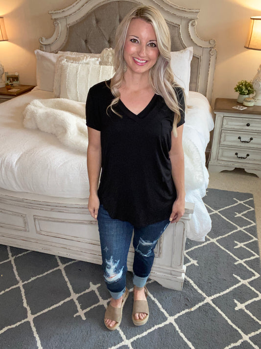 Gotta Love A Chest Pocket Tee in Black