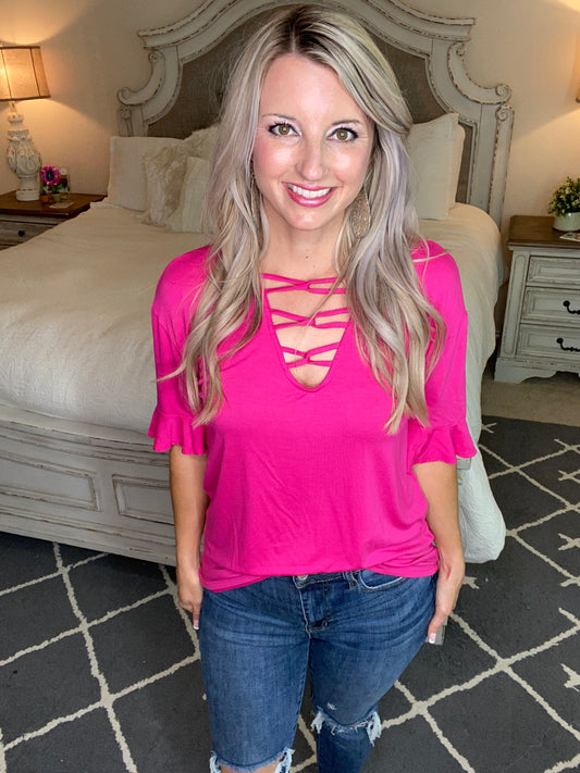 Crossing Wires Top in Fuchsia