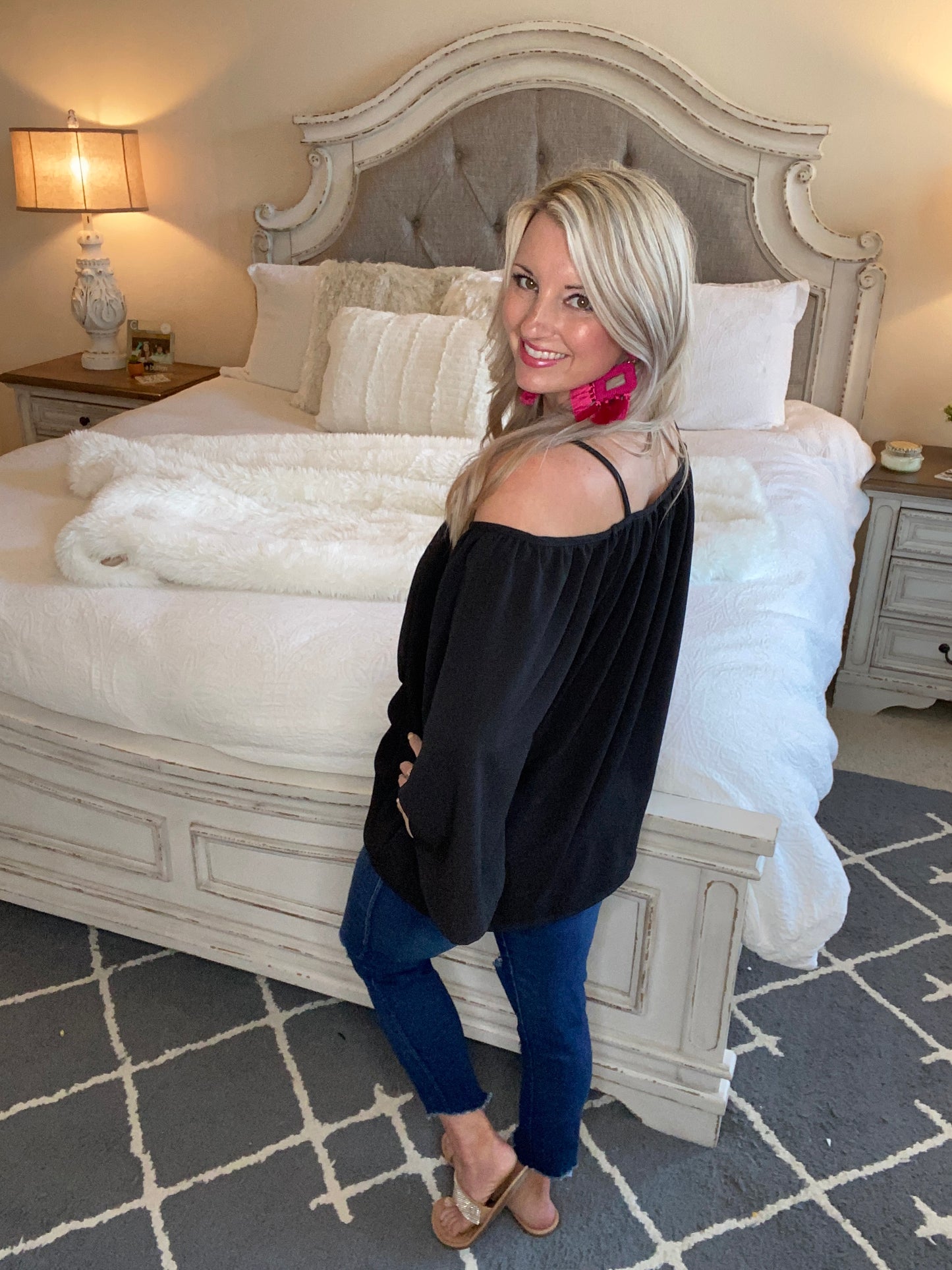 Charlotte Cold Shoulder Top in Black