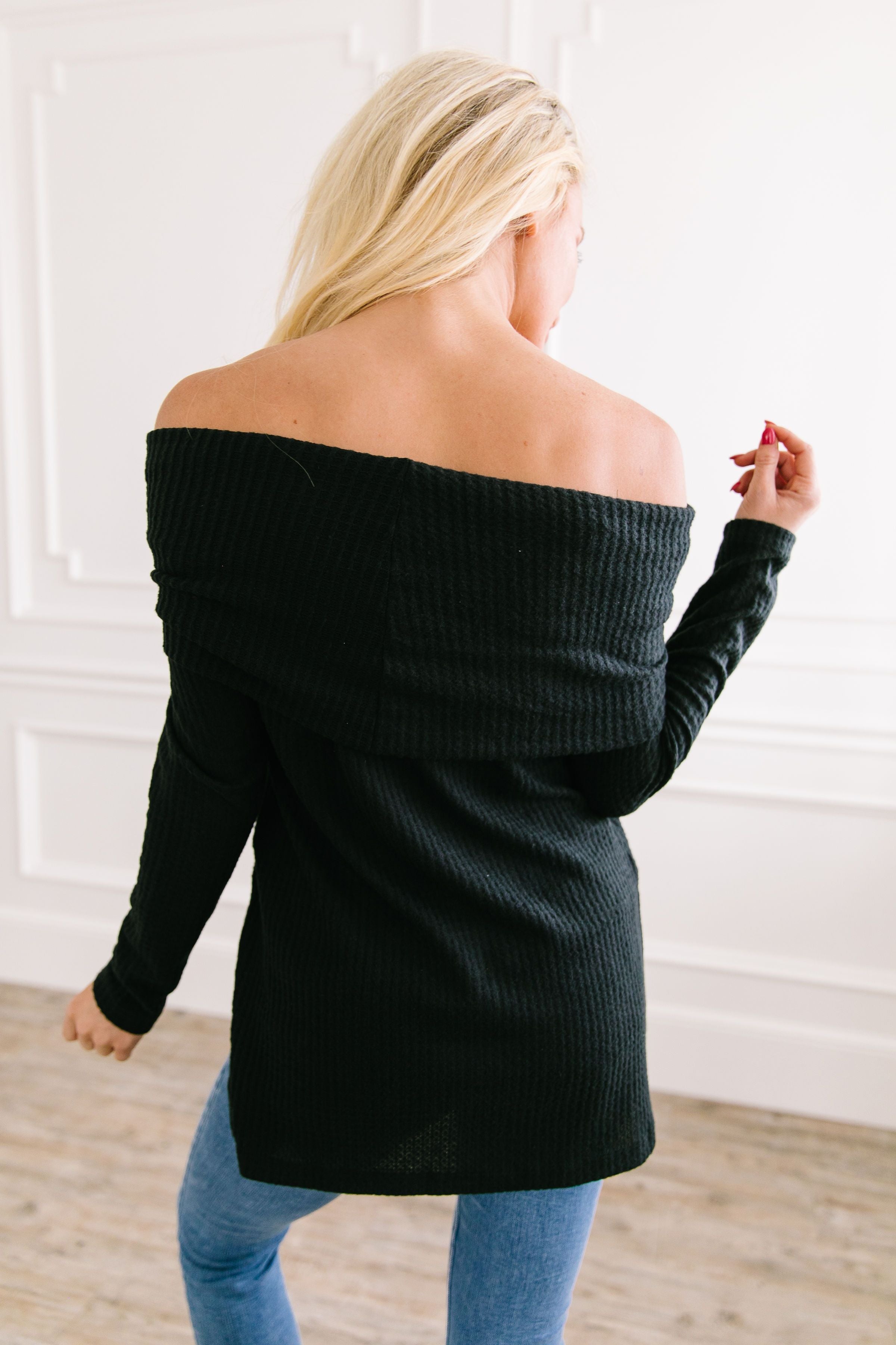 Isn't She Lovely Black Waffle Knit Top - ALL SALES FINAL