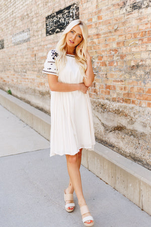 Ivory Elegance Embroidered Midi Dress