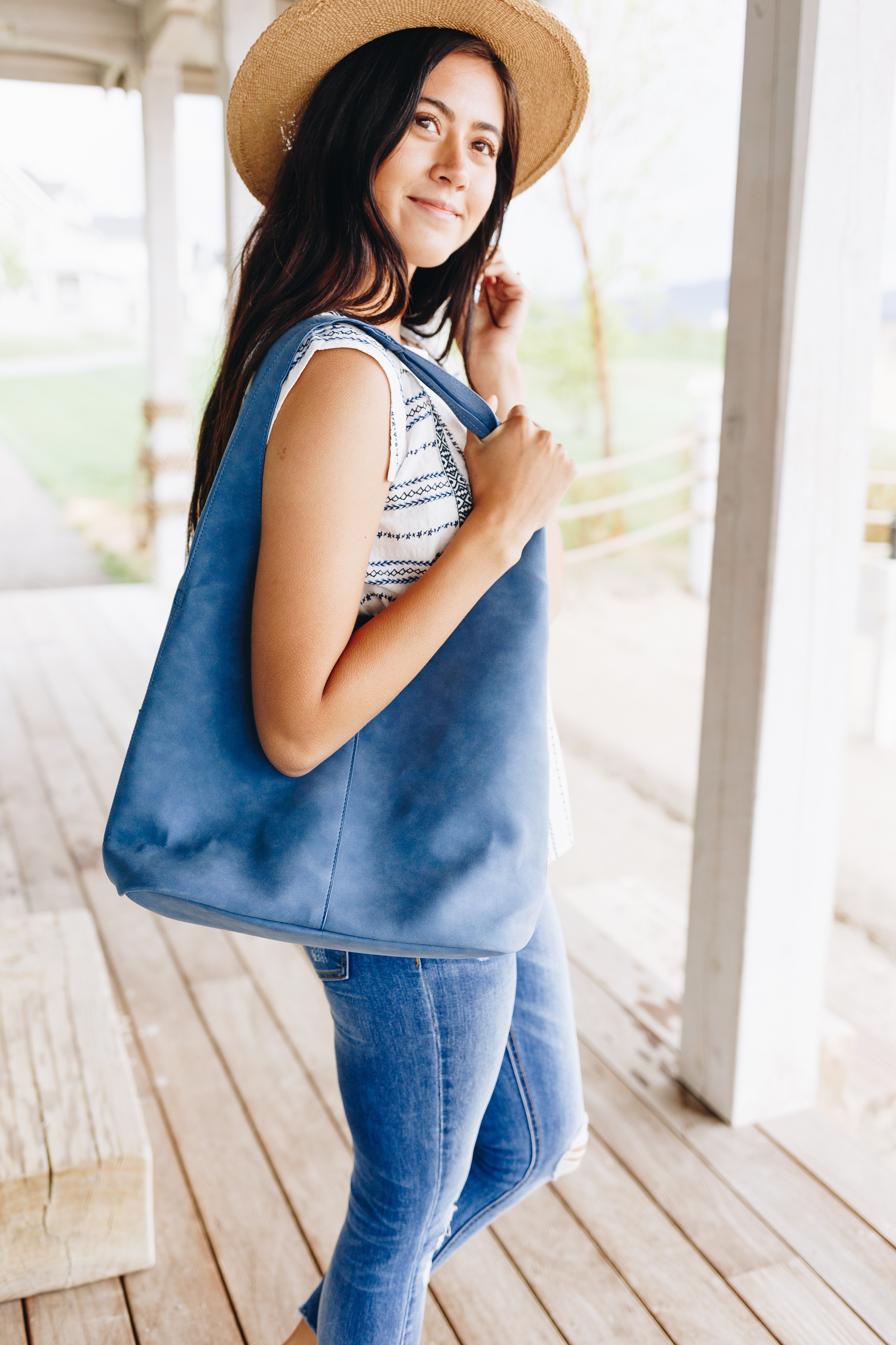 Jenny Sueded Hobo Bag in Marine Blue