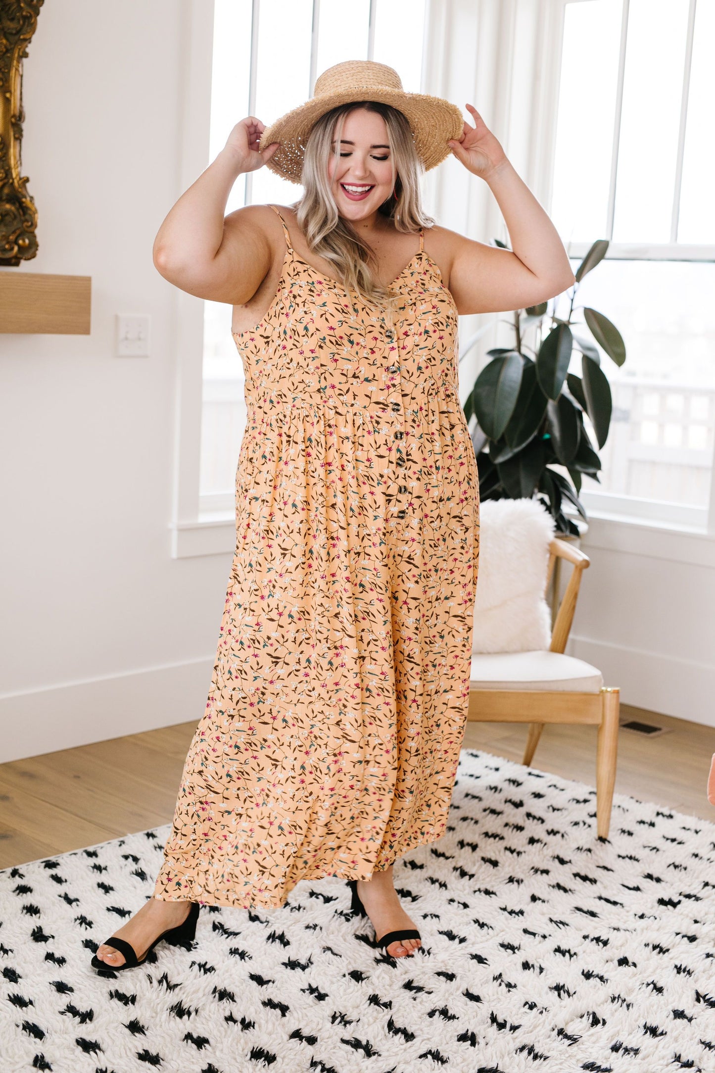 Julia Floral Jumpsuit In Apricot