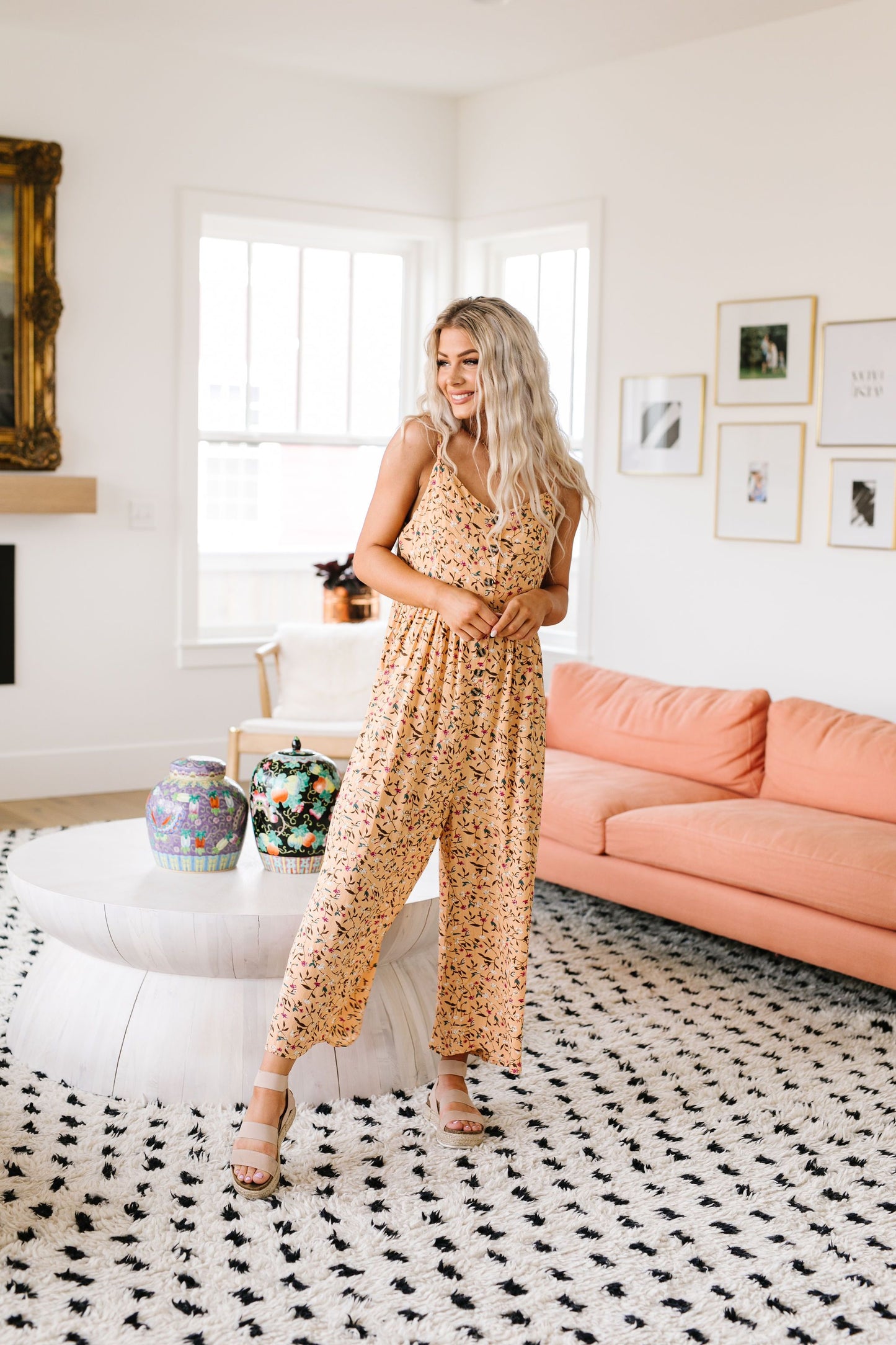 Julia Floral Jumpsuit In Apricot