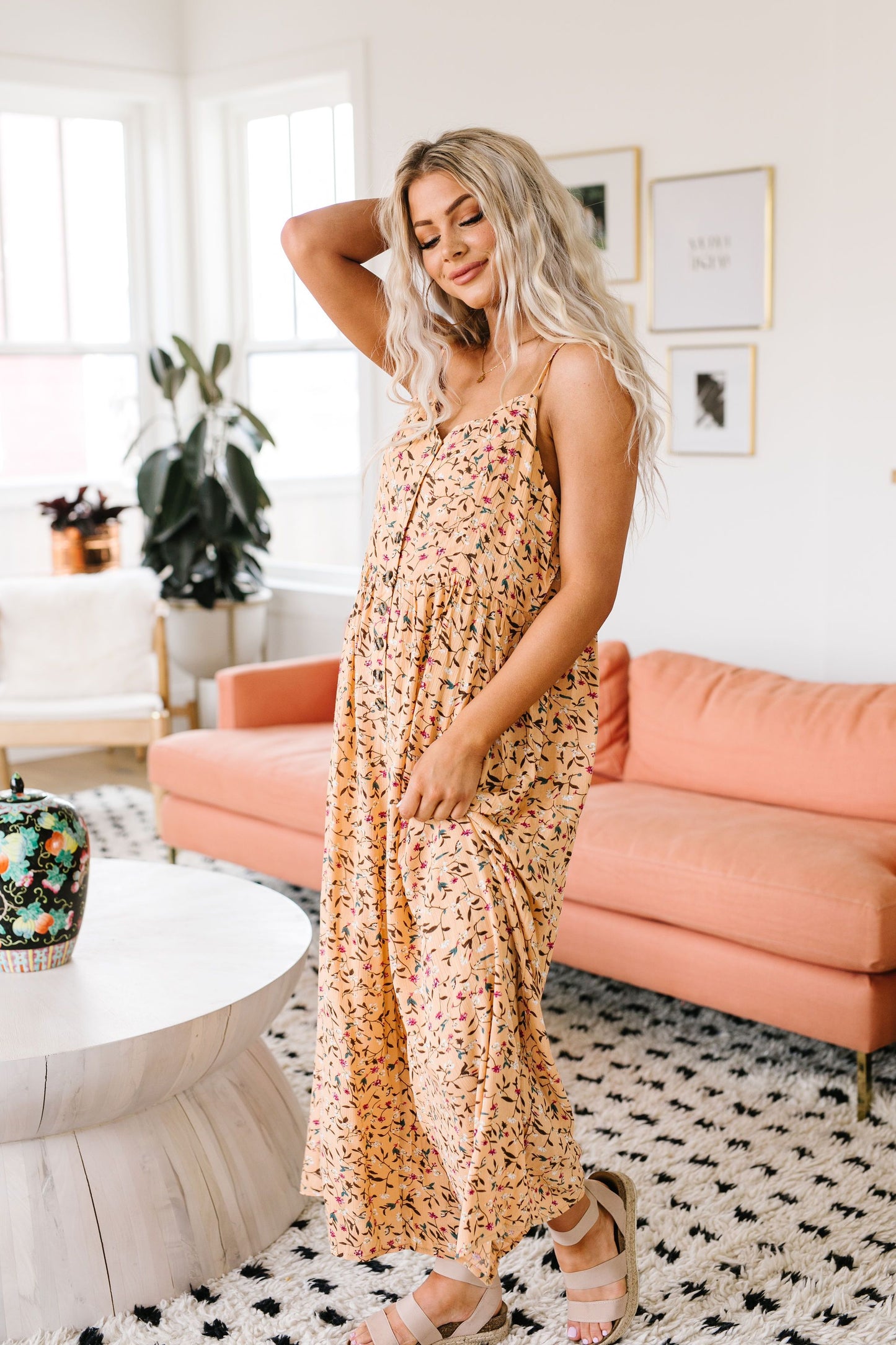 Julia Floral Jumpsuit In Apricot