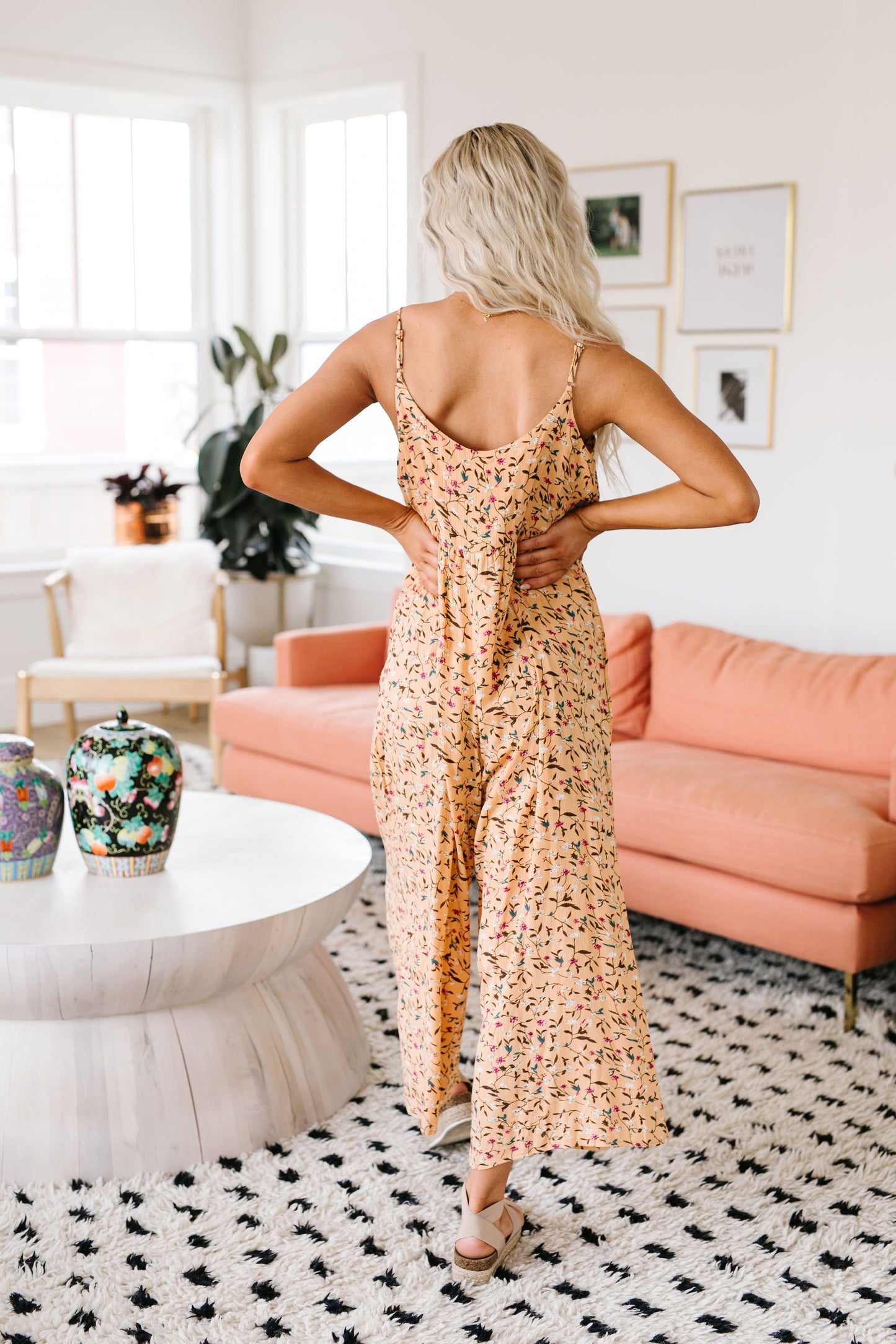 Julia Floral Jumpsuit In Apricot