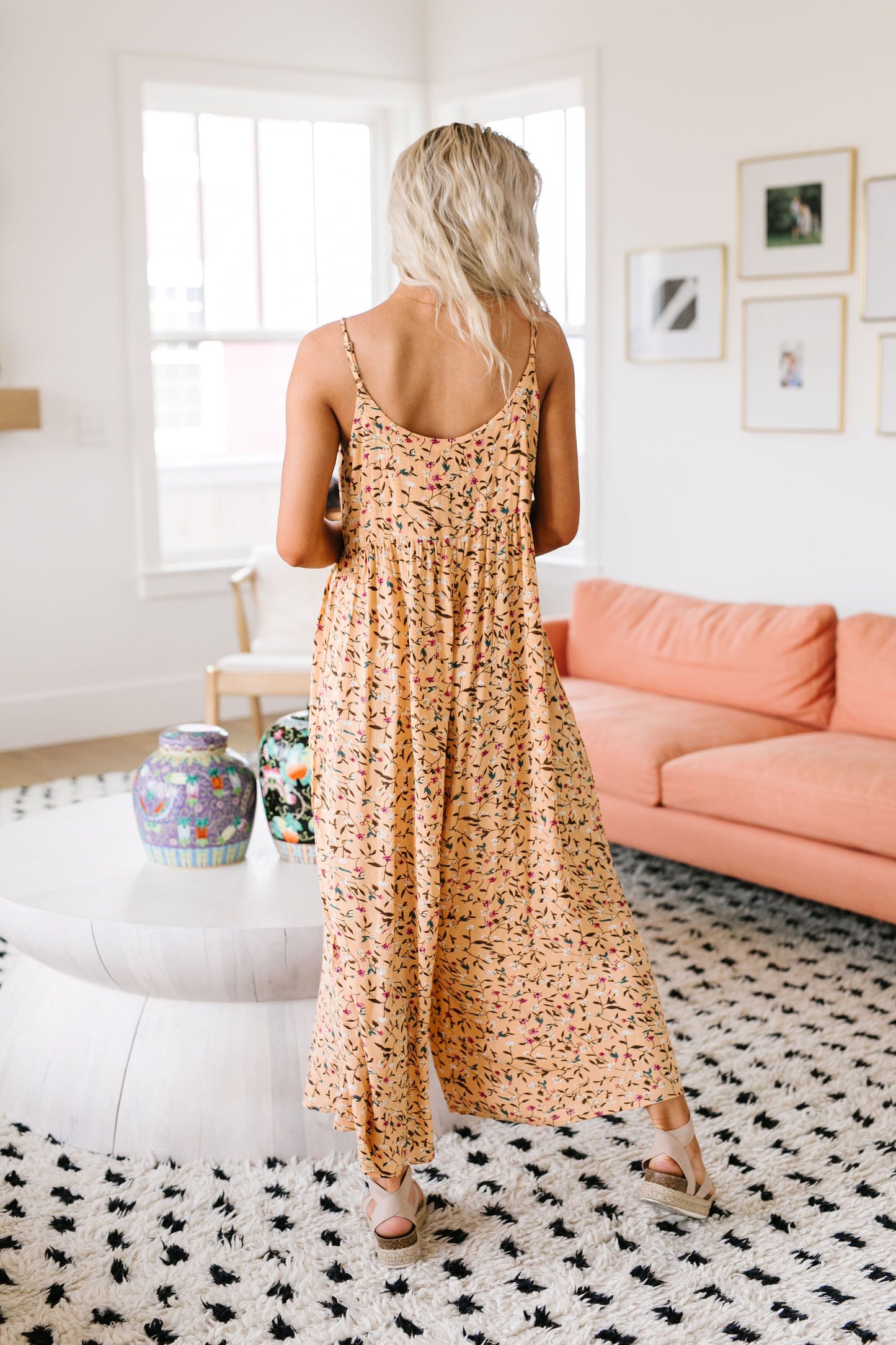 Julia Floral Jumpsuit In Apricot