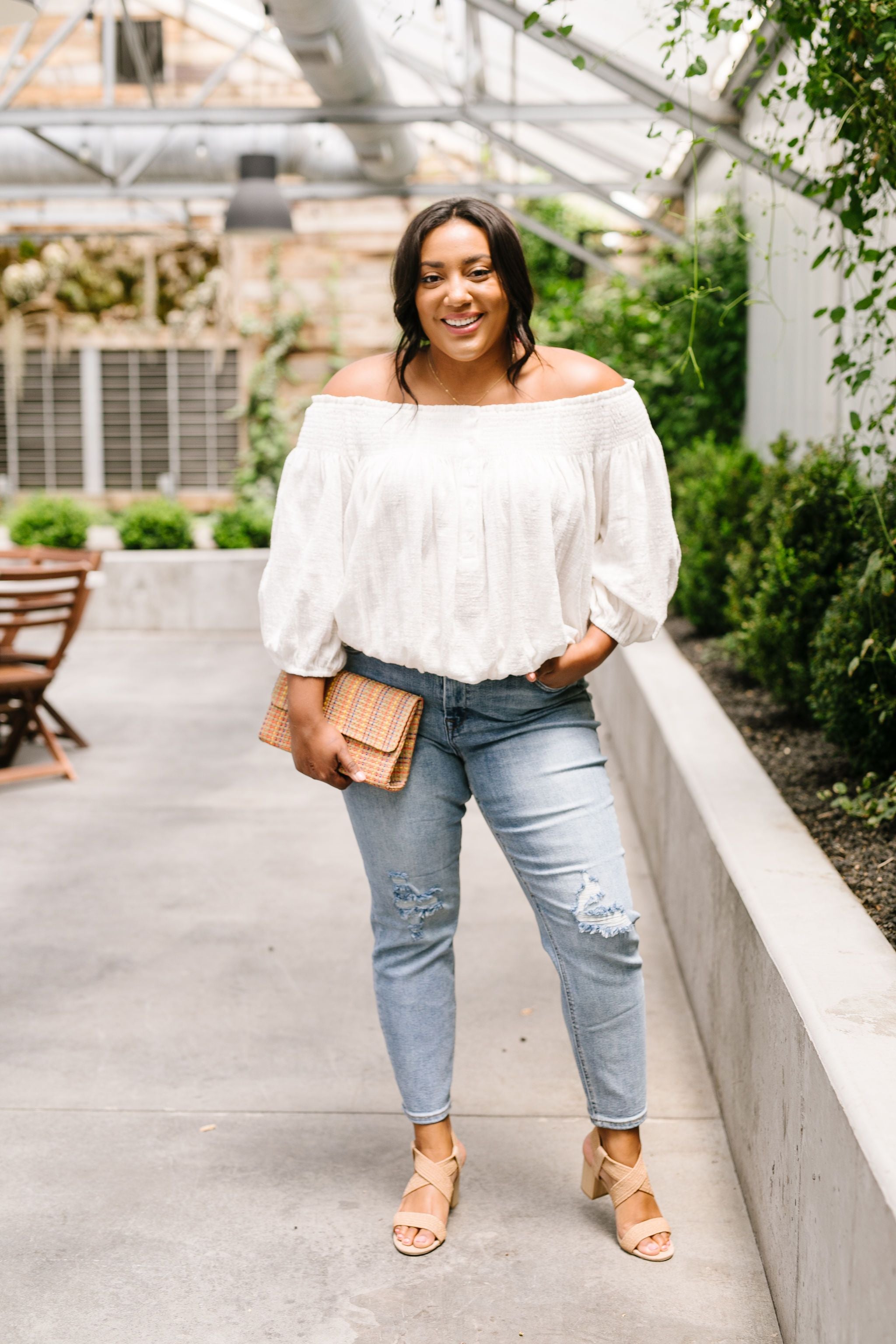 Just Add Sun Off Shoulder Top In White
