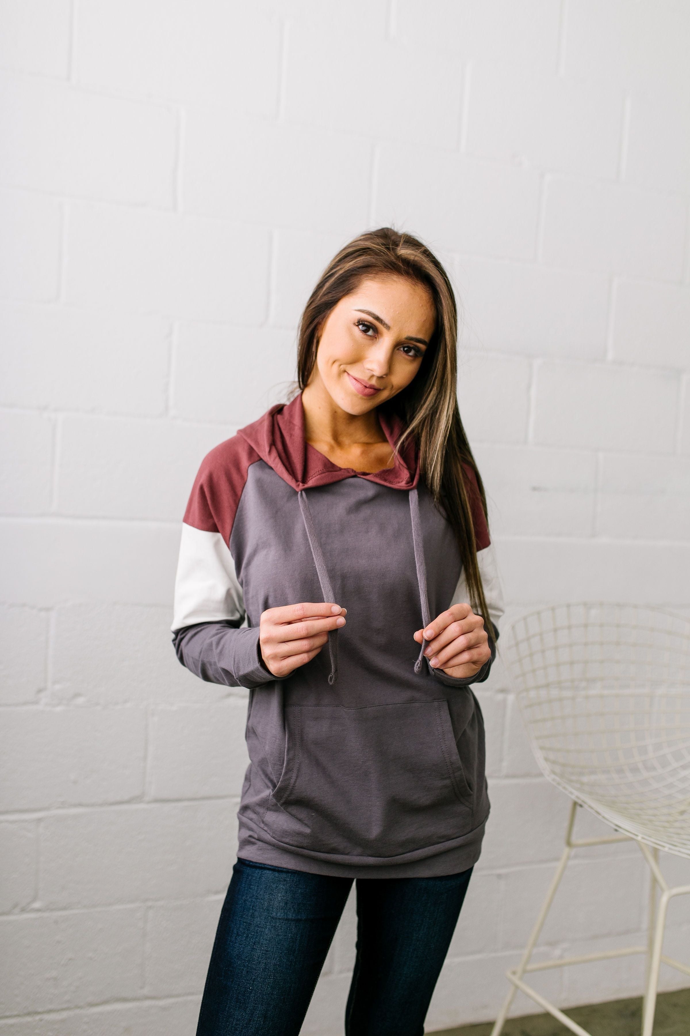 Just Chillin' Color Block Hoodie In Gray - ALL SALES FINAL