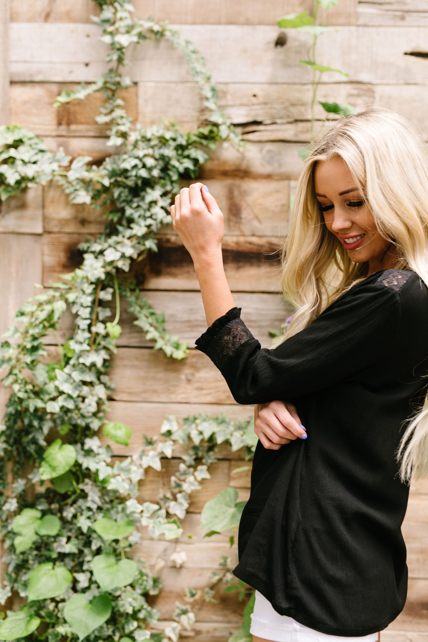 Just In Case Lace Trimmed Blouse In Black