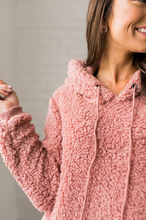 Kangaroo Pocket Shearling Hoodie In Mauve