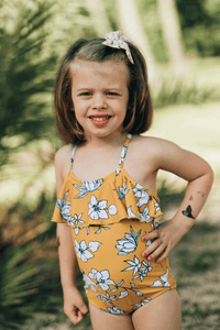Kids Yellow Floral Ruffle One Piece