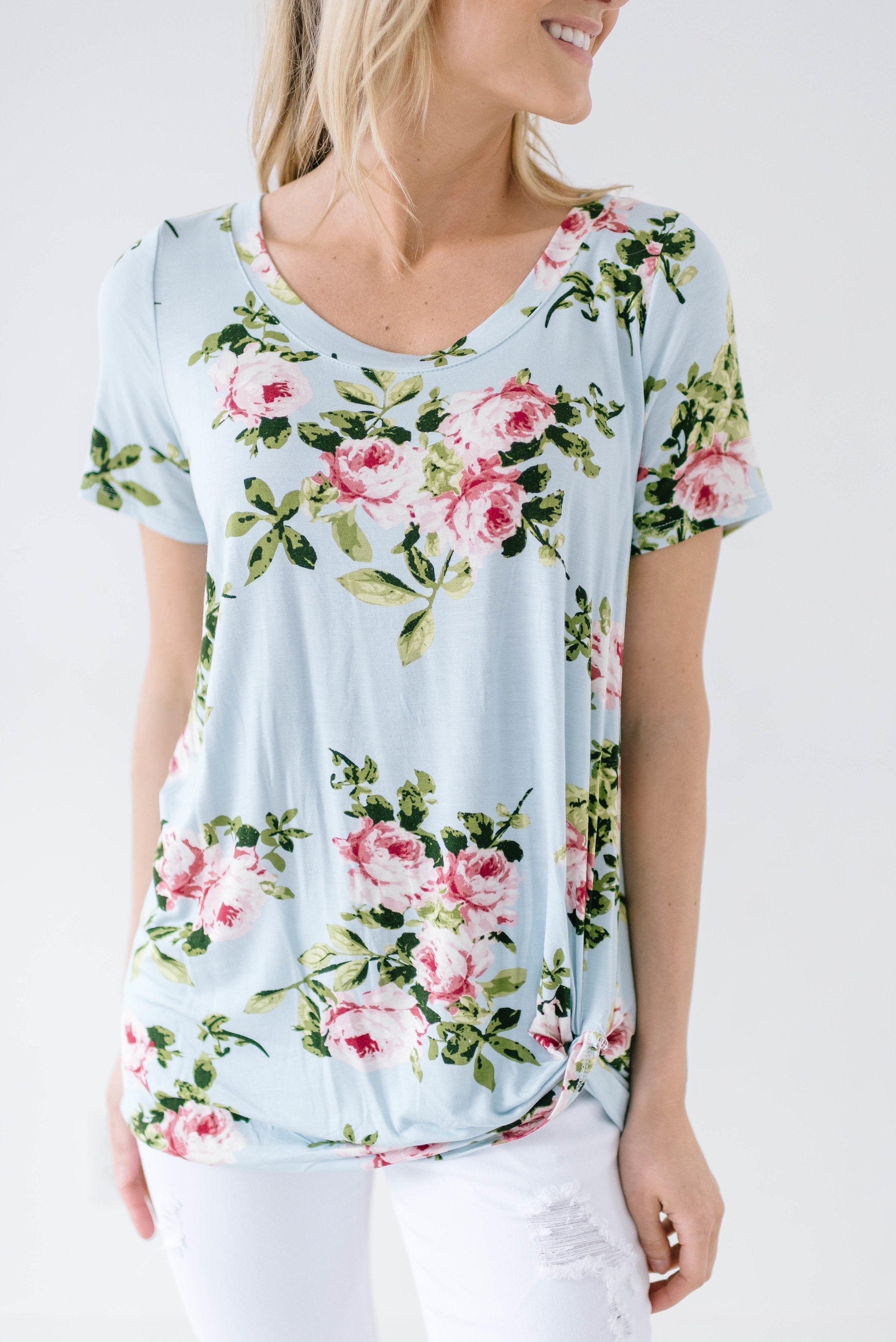 Fit To Be Tied Floral Blue Top